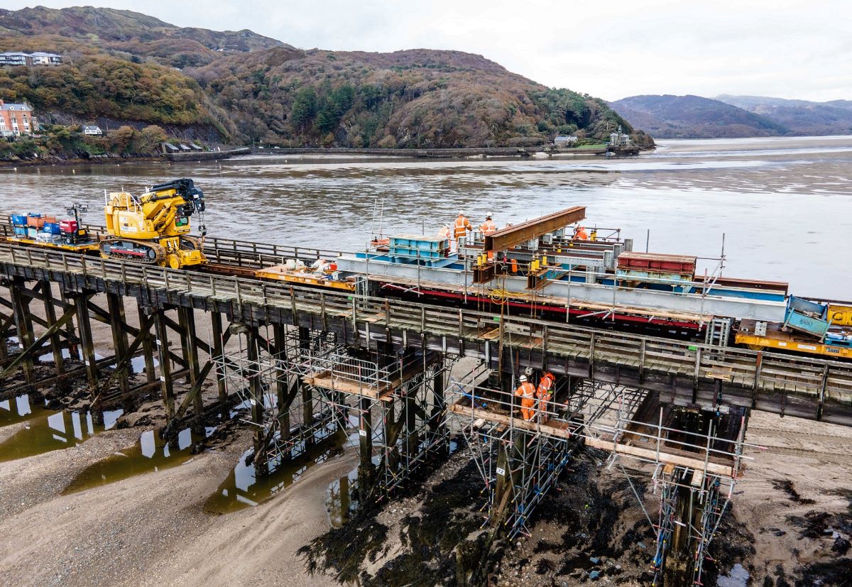 Rail bridge repairs over water