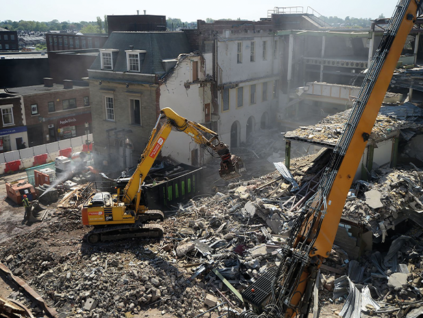 demolition site with rubble