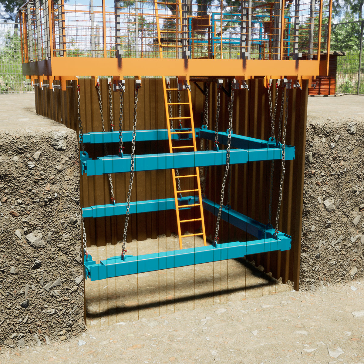 MH International manhole brace excavation frame on site