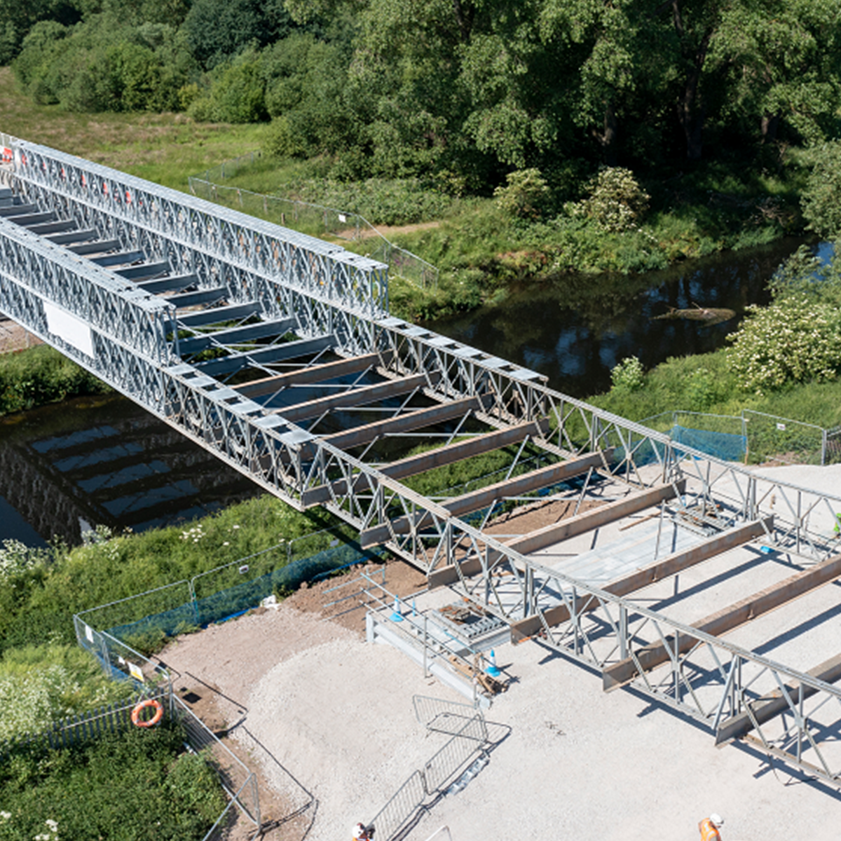 MH International compact 200 panel bridge installation over water