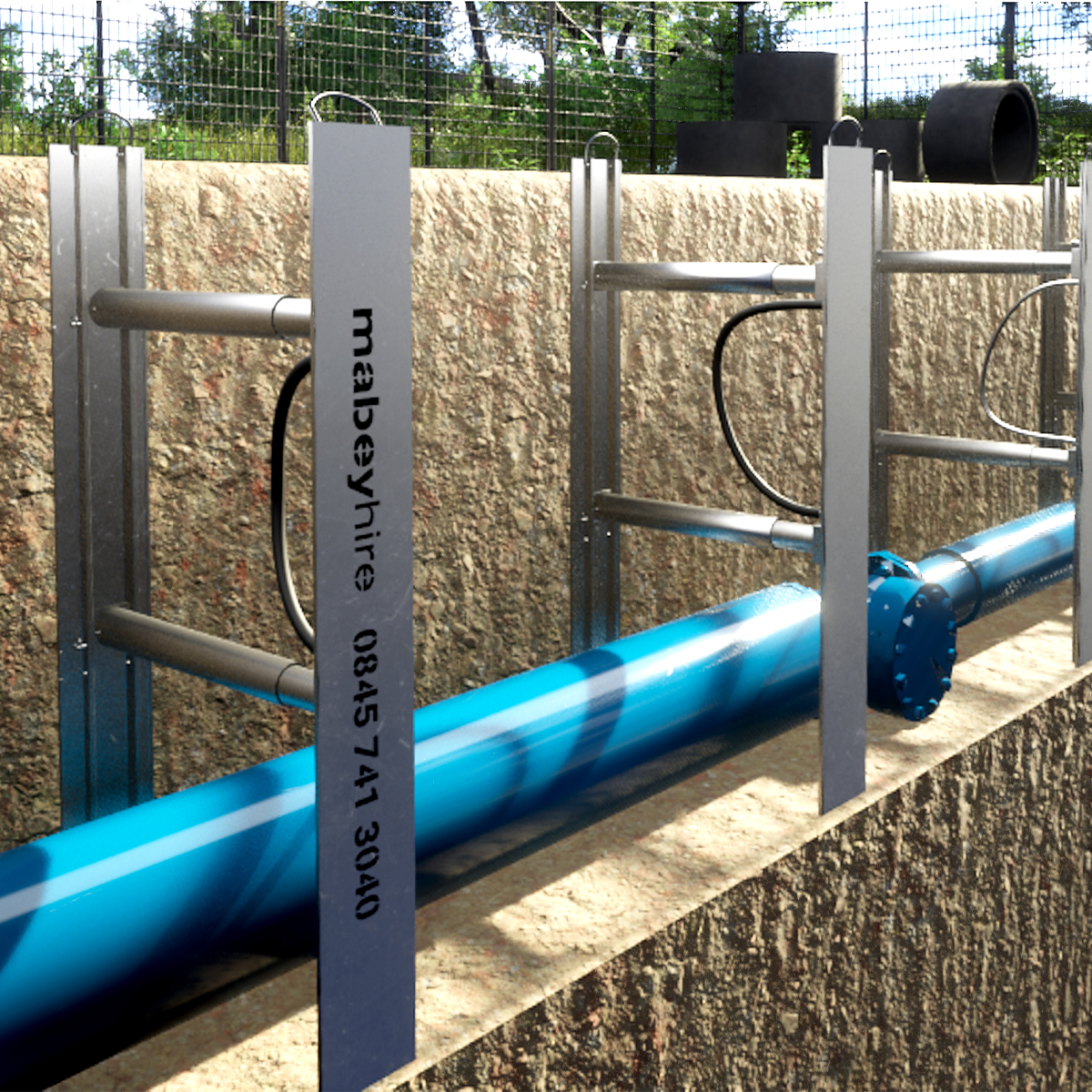 MH International vertishore lightweight shoring over pipework